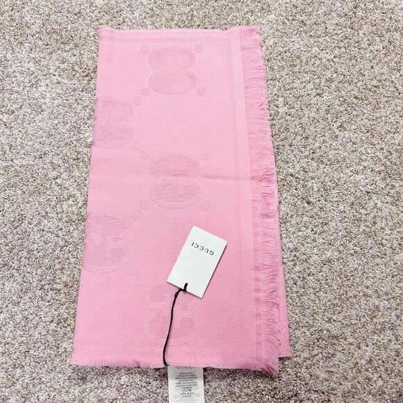 GUCCI Pink GG WOOL JACQUARD Logo Scarf Womens Size 45 cm x 195 cm - New - Auth - Picture 7 of 11